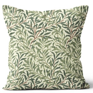 Funda de cojín de lujo de doble cara hecha a mano, hecha a pedido, diseño exclusivo victoriano William Morris 'Willow Bough, Green', fabricado en el Reino Unido
