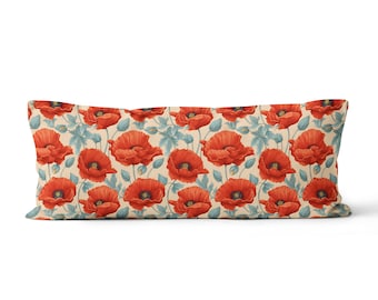 Oreiller lombaire XL design Poppies on the Breeze - Très grand oreiller lombaire rectangulaire ReddAndGoud, -Fabriqué sur commande-, Taille : 14 x 36 po/35 x 91 cm