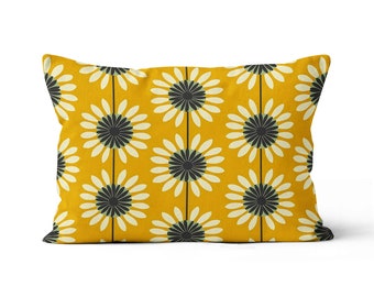 Double Sided Cushion Cover with zipper - Scandinavian 'Solsikke' Cotton fabric, Handmade,Gift, British product,Size:12"x20"/30x50cm