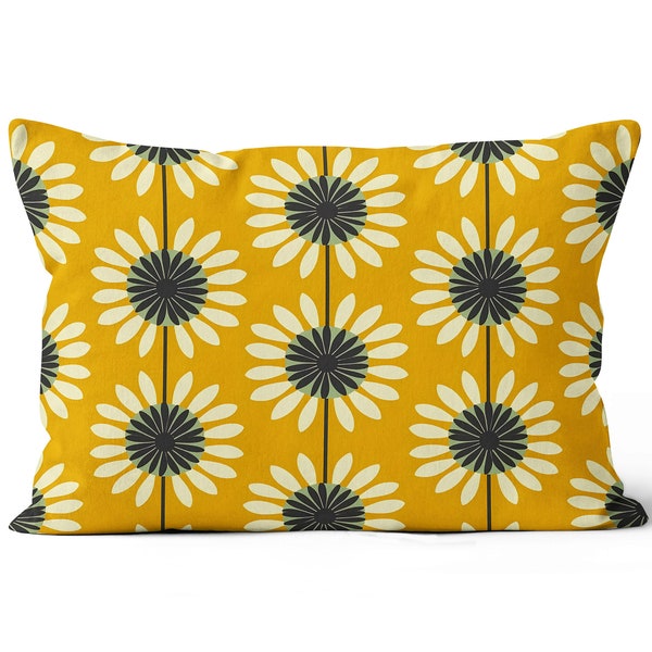 Double Sided Cushion Cover with zipper - Scandinavian 'Solsikke' Cotton fabric, Handmade,Gift, British product,Size:12"x20"/30x50cm