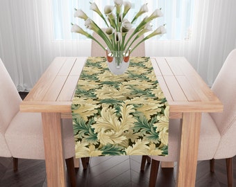 Runner da tavolo, design 'Acanthus Leaves Beige' -Fatte su ordinazione-, Decorazione da tavolo con foglie naturali, Regali, 100% cotone, Prodotto nel Regno Unito