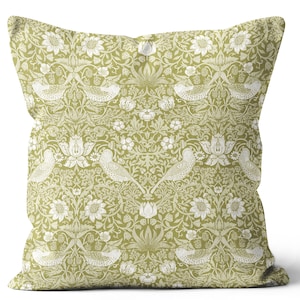 Handcrafted Luxury Double Sided Cushion Cover - Made-to-Order - Unique Victorian William Morris 'Strawberry Thief, Sage’ Design, Made in UK