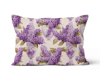 Coussin lombaire bouquet de lilas - Coussin lombaire rectangulaire aquarelle d'herbes sauvages par ReddAndGoud, -Fabriqué sur commande-, Taille : 30 x 50 cm (12 x 20 po.)