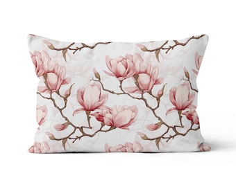 Coussin lombaire Magnolia Blush Bloom - Fleur naturelle Coussin lombaire rectangle aquarelle par ReddAndGoud, - Fabriqué sur commande - Taille : 30 x 50 cm (12 x 20 po.)