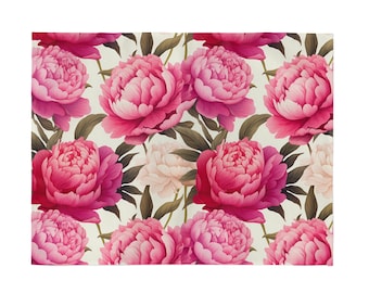 Watercolour 'Enchanting Peony' design fabric placemat by ReddAndGoud, floral natural British product  Size: 14 x 18 Inch / 36 x 46 cm