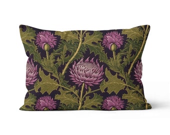 Cushion Cover by  'Highland Thistle Deluxe' design - Botanical Flowers Nature Plants Rectangle Lumbar Throw Pillow by ReddAndGoud