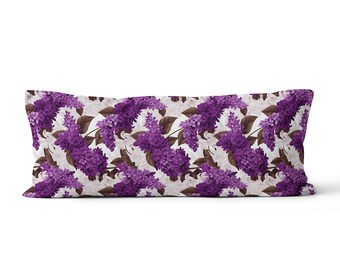 Purple Lilac Stem design XL Lumbar Pillow -XL Rectangle Lumbar Pillow By ReddAndGoud,-Made to order-, Size: 14"x36" / 35x91 cm