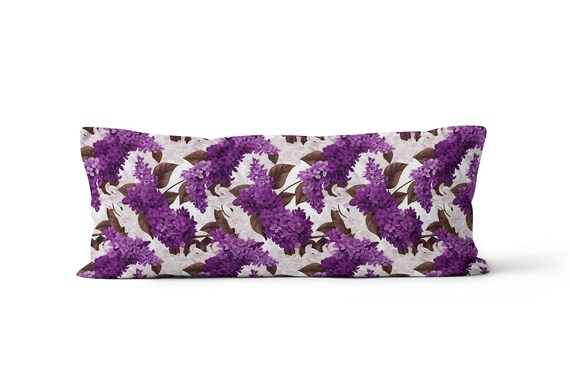 Purple Lilac Stem design XL Lumbar Pillow XL Rectangle Lumbar Pillow By ReddAndGoud Made to order Size 14 x36 35x91 cm