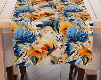 Chemin de table, design « Ethereal Garden » - Fabriqué sur commande - fleurs florales feuilles feuilles Décoration de table, Cadeaux, 100 % coton, Fabriqué au Royaume-Uni