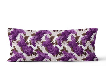 Lilac Flower Watercolour 'Purple Lilac Stem' Lumbar Pillow-Large Rectangle Lumbar Pillow By ReddAndGoud,-Made to order-,Size:12"x36"/30x91cm