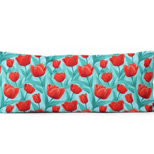 Rote Tulpen design Großes lumbales Kissen Großes rechteckiges lumbales Kissen von ReddAndGoud, auf Bestellung gefertigt, Größe: 12 x36/30x91cm Cover+Insert(onlyUK)