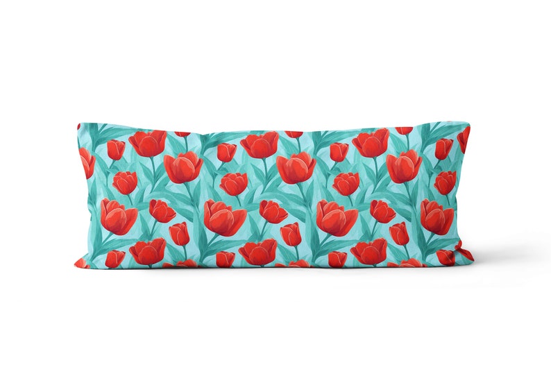 Rote Tulpen design Großes lumbales Kissen Großes rechteckiges lumbales Kissen von ReddAndGoud, auf Bestellung gefertigt, Größe: 12 x36/30x91cm Cover+Insert(onlyUK)