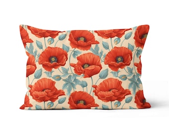 Housse de coussin « Poppies on the Breeze » - Botanique Fleurs Nature Plantes Rectangle Coussin lombaire par ReddAndGoud