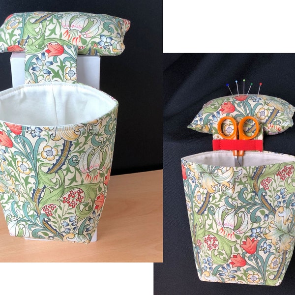 Thread-catcher with Pin Cushion — William Morris Golden Lily design — Gifts for her