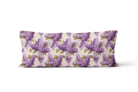 Watercolour Lilac Bouquet XL Lumbar Pillow XL Rectangle Lumbar Pillow By ReddAndGoud Made to order Size 14 x36 35x91 cm