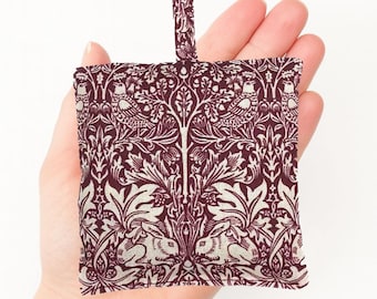 Lavender Bag William Morris Design Cotton Fabric - Brother Rabbit Dark Maroon, Draw Scents, Relaxation, Handmade in Britain