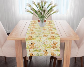 Table Runner 'Golden Cubs Playtime' design-Made to order - woodland animal Teddy Bear Table Decor, Gifts, 100% cotton, Made in UK
