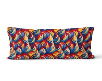 Phoenix Feather Cotton design lumbaal kussen - groot rechthoekig lumbaal kussen van ReddAndGoud, - op bestelling gemaakt -, maat: 12"x36" /30x91cm