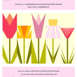 Flowerbed Foundation Paper Pieced FPP Bookmarks or Mini Quilt - DIGITAL PDF