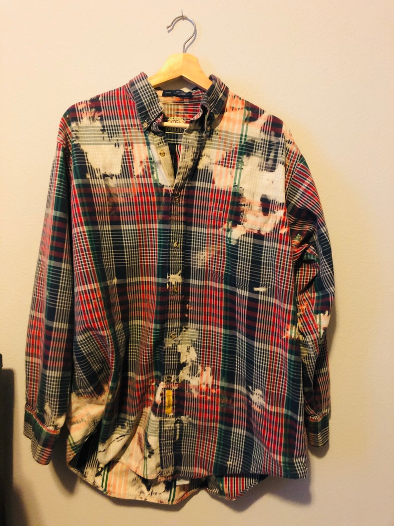 Plaid Upcycled dip dyed top **ready to be customized** Large