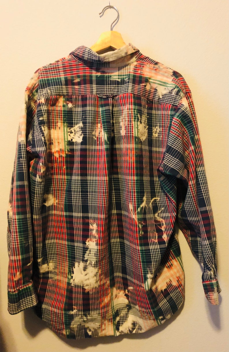 Plaid Upcycled dip dyed top **ready to be customized** Large