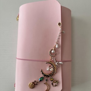 The Celestial Blush | A5 Genuine Leather Journal | Handmade Pink Traveler's Notebook | Celestial Charms | 3 Notebook Inserts