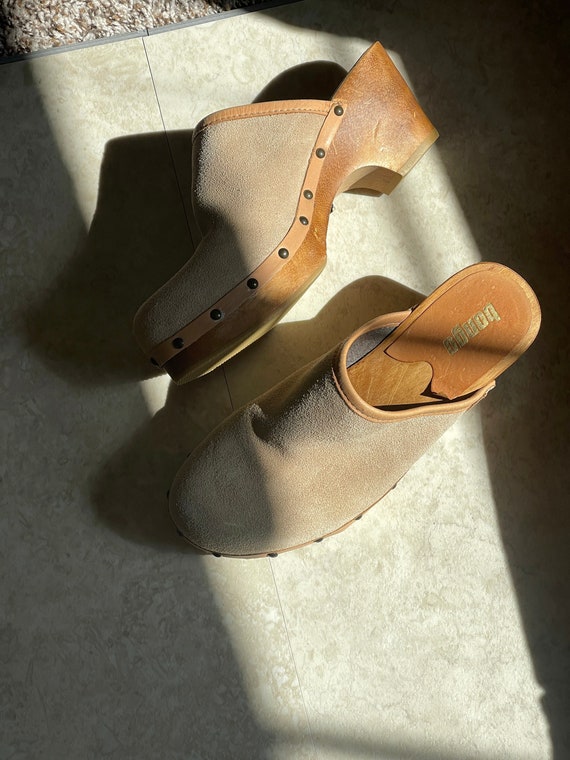 leather wooden clogs