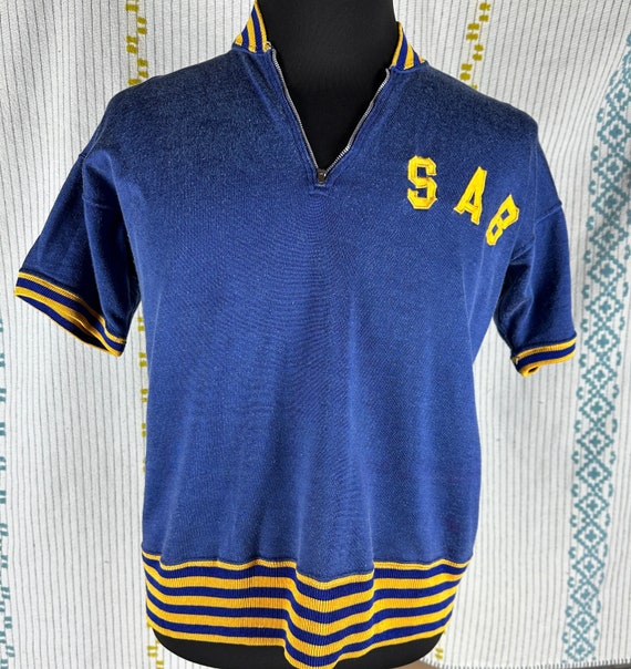 1950's STYLE BLUE JERSEY w/ STRIPES & V NECK – Throwback Joe