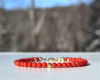 Sardinien Koralle Armband, Tomatenrot, 14K Gold Fill, Italienische Ungefärbte Koralle