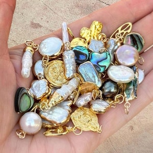 Add On Charm, Freshwater Pearl Charm, Personalized Jewelry, Earrings Charm, Necklace Charm, Abalone Charm, Gold Filled Charm, Coin Charm
