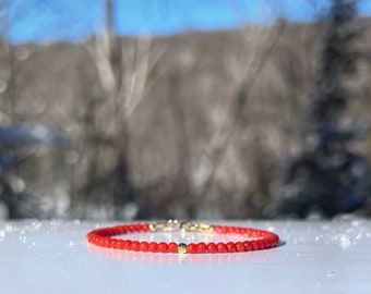 Koralle Armband, Sardinien, Tomatenrot, 14K Gold Fill, zierliche italienische Koralle, 3 mm
