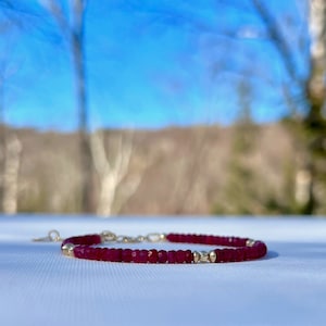 Ruby Bracelet, Ruby Corundum, Gold Filled Jewelry, July Birthstone, Dainty Bracelet, Minimalist Bracelet, Valentine Gift, Women Gift