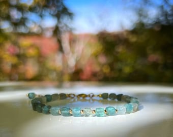 Blue Apatite Cube Bracelet, 14K Gold Filled, Gemstone Jewelry