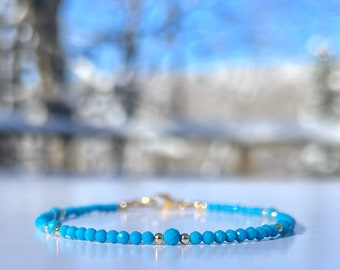 Bracelet de turquoise, Turquoise Sleeping Beauty, Pierre de décembre, Turquoise véritable, Or 14K,  Bijoux pour elle, Cadeau pour femme