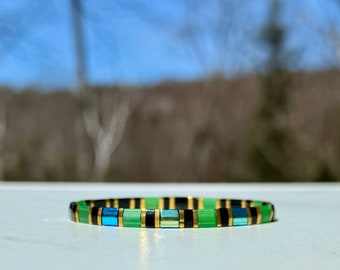 Miyuki Tila Bead Bracelet, 24K Gold Plated, Summer Stacking Jewelry