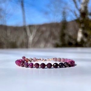 Ruby Bracelet, Ombre Ruby, Rose Gold Filled, Karen Hill Tribe Vermeil, July Birthstone, Minimalist Bracelet, Valentine Gift, Women Gift
