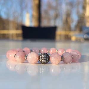Rose Quartz Bracelet, Madagascar Rose Quartz, Gemstone Bracelet, Yoga Jewelry, Mala Bracelet, Women Gift, Gift for Her, Mother Gift