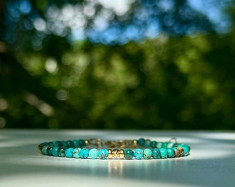 Bracelet turquoise d'Arizona, or 14 carats, pierre de naissance décembre