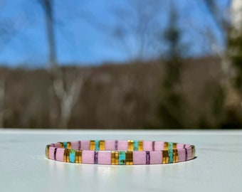 Bracelet Miyuki Tila, or 24 carats, cordon réglable