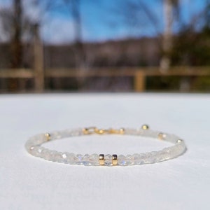 Rainbow Moonstone Bracelet, Gold Filled, June Birthstone, Minimalist Bracelet, Delicate Bracelet, Dainty Bracelet, Tiny Bracelet, Women Gift
