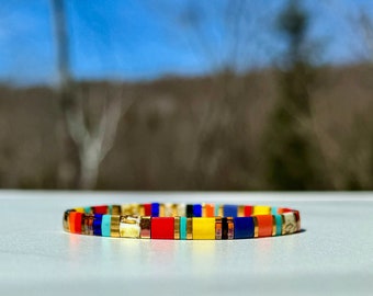 Miyuki Tila Bead Bracelet, 24K Gold Plated, Adjustable Summer Jewelry