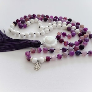 Mala Necklace, Japa Mala, Knotted 108 Mala, Tridacna Mala, Agate Necklace, Tridacna Necklace, Meditation Prayer, Boho Chic, Yoga Gift
