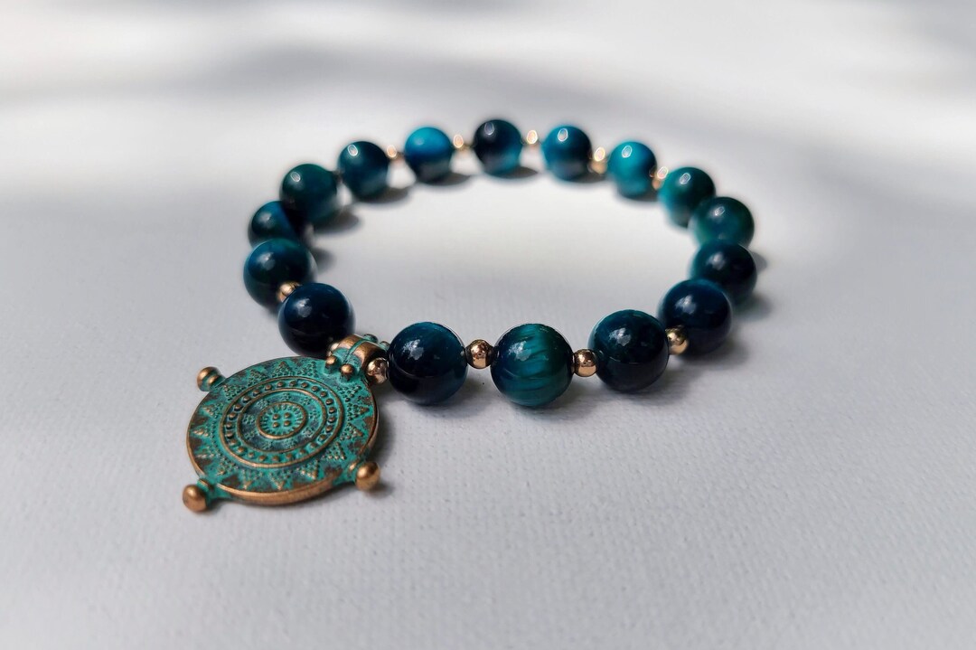 YADOCA 2Pcs Pulsera Hombre Pulseras De Cuentas De 8mm Ojo De Tigre Azul Obsidiana Hematites Cuentas De Piedra Natural Pulseras De Triple Protección
