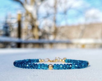 Dainty London Blue Topaz Bracelet, 14K Gold Filled, Sterling Silver