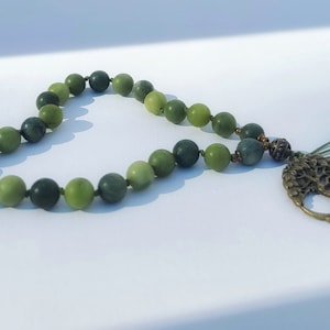 Serpentine Jade, Mala Beads, 27 Beads, Pocket Mala, Meditation Beads, Prayer Mala Beads, Japa Mala, Hand Knotted Mala, Small Yoga Mala