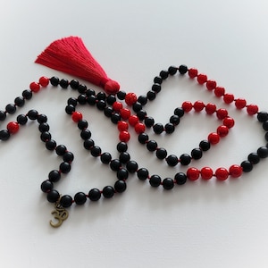 Mala Necklace, Japa Mala, Knotted 108 Mala, Gemstone Necklace, Onyx Necklace, 108 Beads, Tassel Necklace, Boho Chic Necklace, Yoga Gift