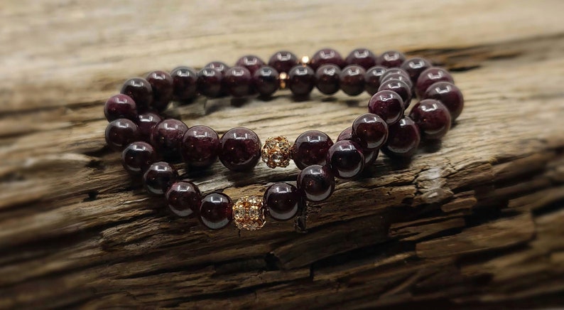 Yoga Gift January Birthstone Garnet Bracelet Gemstone Bracelet Women Gift Stress Relief Crystal Healing Stretch Bracelet