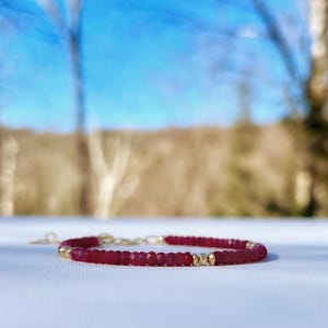 Ruby Corundum Bracelet, 14K Gold Filled, July Birthstone