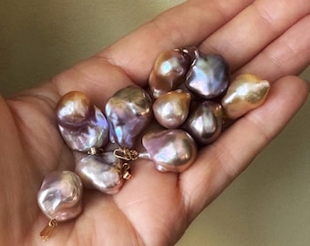 14K Gold Filled Baroque Pearl Pendant, Fireball Pearl
