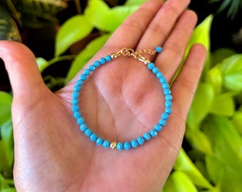 Sleeping Beauty Turquoise Bracelet, 14K Gold Filled Beads, Dainty Jewelry